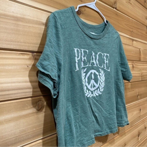 Old Navy Peace Sign Graphic T Shirt Green Crop Top Women's Short Sleeve Tee SZ L - Picture 10 of 11